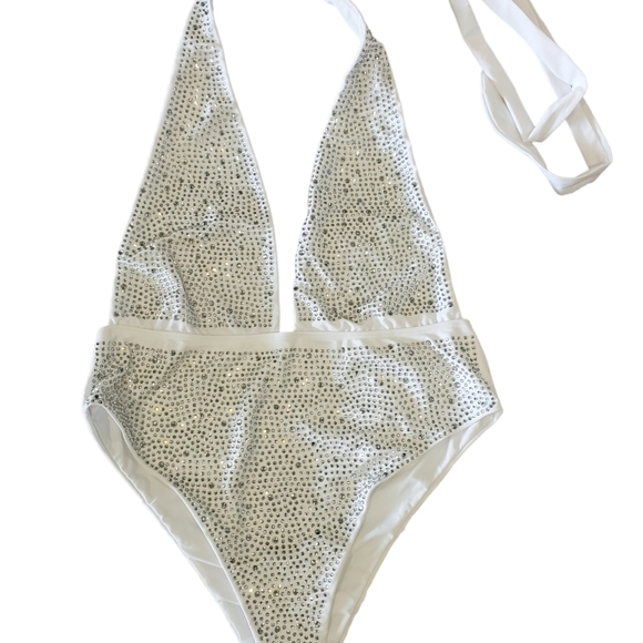 Rhinestone Drip Wrap One Piece Swimsuits 1x - Picture 3 of 8